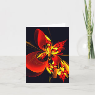 Cartão Padrão de Arte Abstrata Floral Amarelo Vermelho Mo