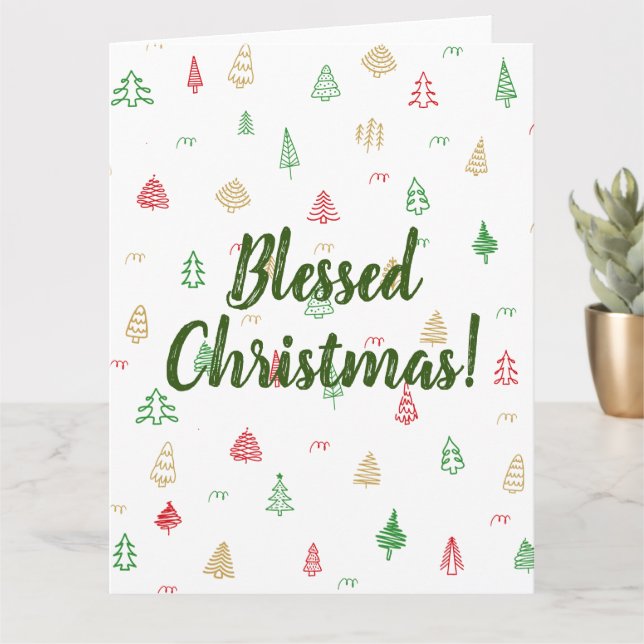 Cartão Padrão de Árvores de Natal Vermelhas e Verdes Dour (Planta pequena)