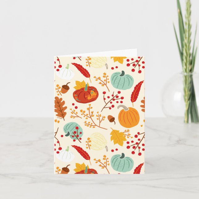 Cartão Padrão de Autumn Pumpkins and Leaves (Frente)