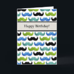 Cartão Padrão de bigode azul - Parabéns para ele<br><div class="desc">bigodes,  turquesa,  engraçado,  preto,  aniversário,  verde,  retro,  humor,  cavalheiro,  moderno,  bigode,  padrão,  feliz aniversário,  feliz,  azul,  verde,  turquesa,  cheiros,  bigodes,  bigode</div>