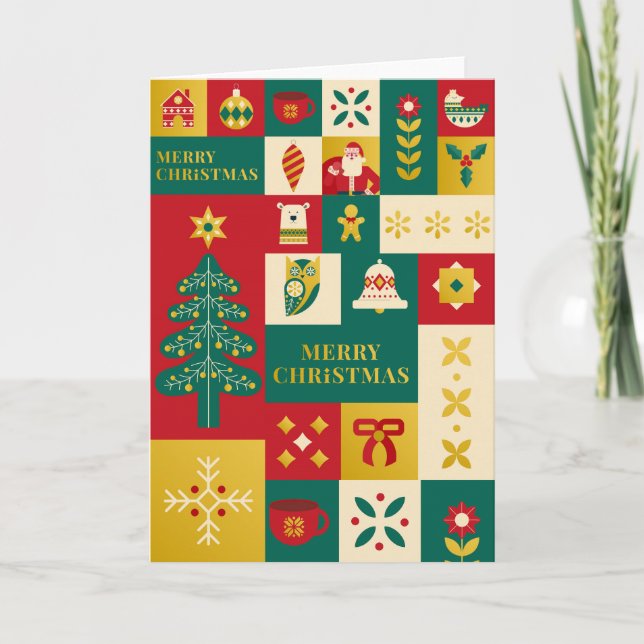 Cartão Padrão de bloco de Natal estilo bauhaus (Frente)