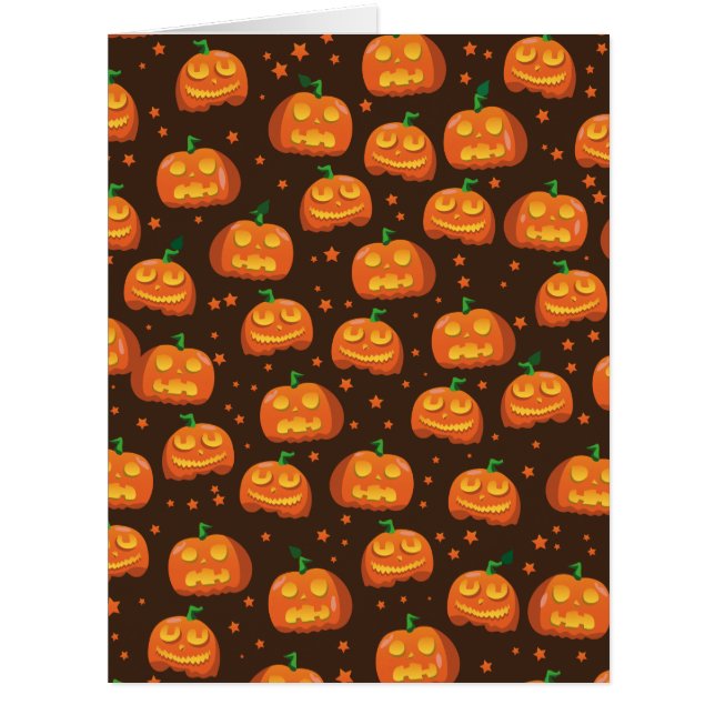 Cartão Padrão de cabeça de abóbora de Halloween. (Frente)