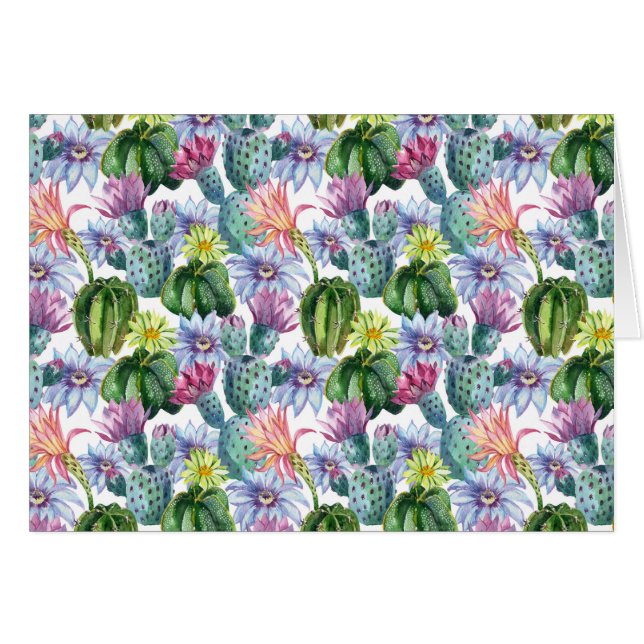 Cartão Padrão De Cactus Com Aquarela Pintada À Mão (Frente Horizontal)