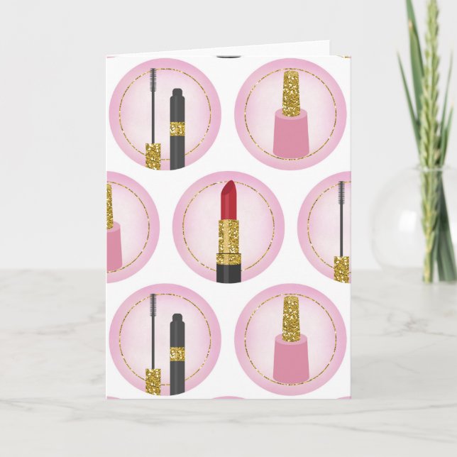 Cartão Padrão de Cosméticos de Maquiagem Rosa Cosmetologi (Frente)