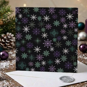 Cartão Padrão de Floco de Neve de Natal Preto Roxo Verde 
