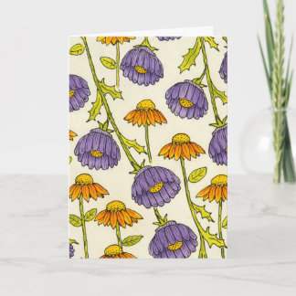 Cartão Padrão de Flor de Cone Roxa em Branco