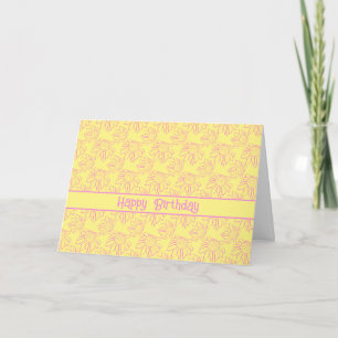 Cartão Padrão de Flor de Linha Rosa Amarelo Feliz Anivers