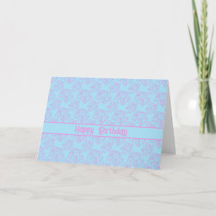 Cartão Padrão de Flor de Linha Rosa Lt Azul Feliz Anivers