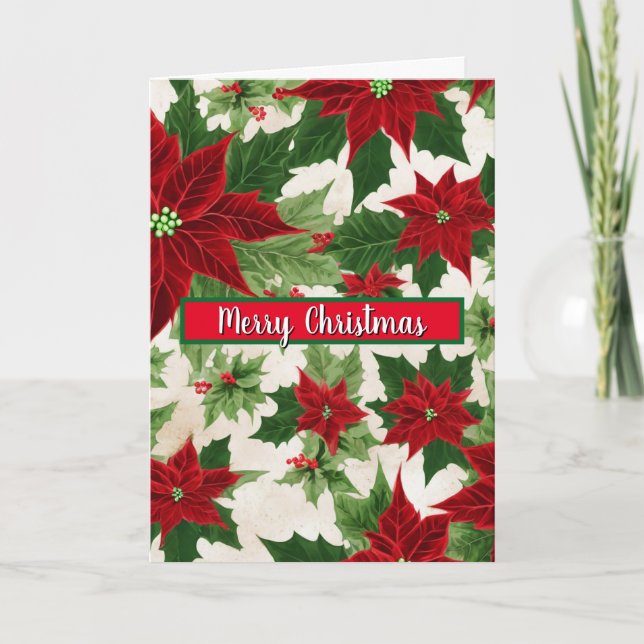 Cartão Padrão de Flor de Poinsettia de Natal (Frente)