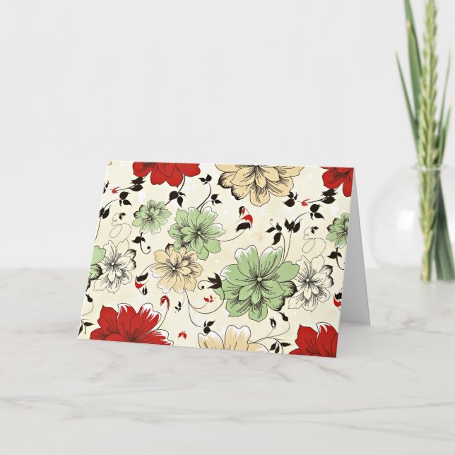 Cartão Padrão de Flor Oriental Retroativo (Frente)