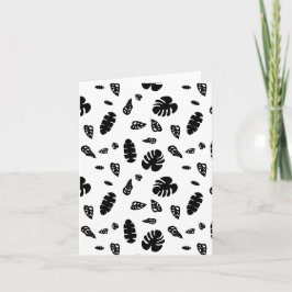 Cartão Padrão de Folhas de Verão Tropicais Pretas e Branc