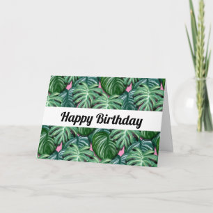 Cartão Padrão de Folhas Tropicais - Aniversário de Folhag