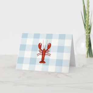 Cartão Padrão de Gingham Azul de Lagosta Náutica