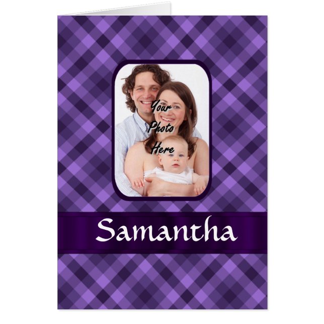 Cartão Padrão de gingham roxo (Frente)