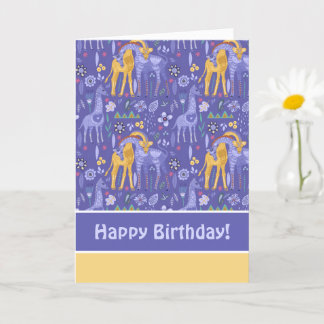 Cartão Padrão de Girafas Amarelas do Teal Roxo Whimsical