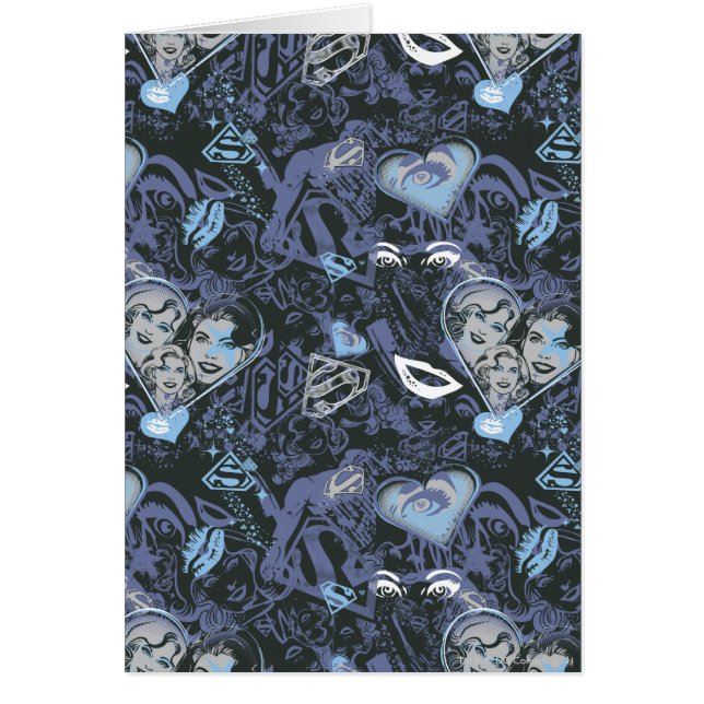 Cartão Padrão de Lábios e Corações de Supermenina (Frente)