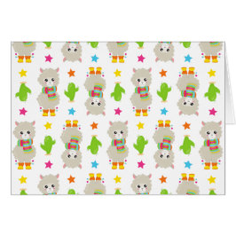 Cartão Padrão De Lhamas, Lhamas Cutas, Alpacas, Cactus