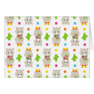 Cartão Padrão De Lhamas, Lhamas Cutas, Alpacas, Cactus