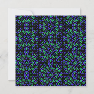 Cartão Padrão de Linha Abstrata em Verde Violeta e Preto