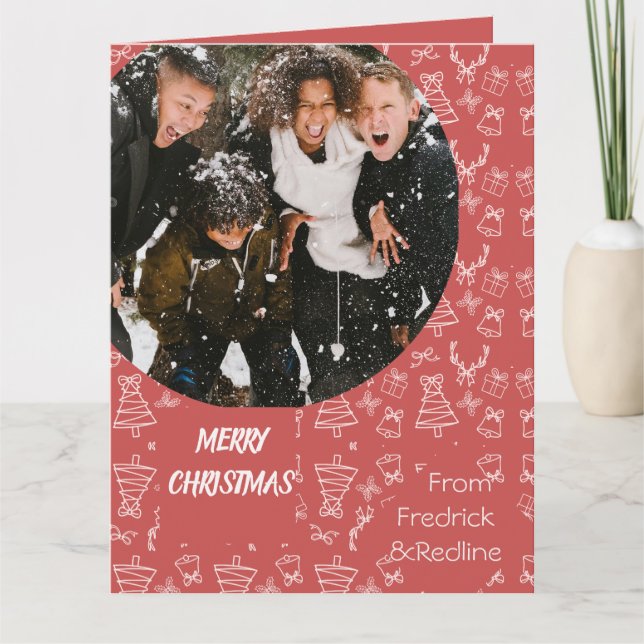 Cartão Padrão de Natal Cinza Whimsical (Frente)