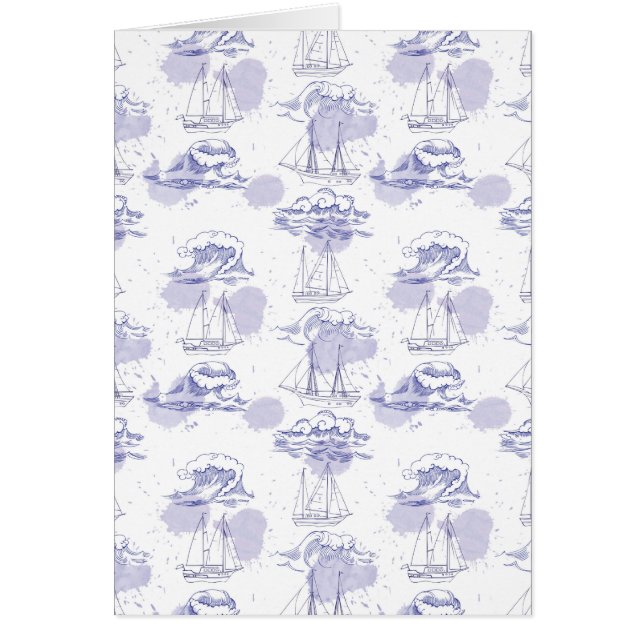Cartão Padrão de Ondas e Navios de Aquarela (Frente)