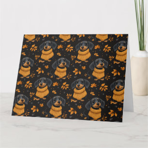 Cartão Padrão de outono de Cozy Dachshund - Design dos an