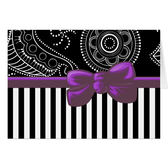 Cartão Padrão de Paisley, Stripes, Linhas, Preto e Branco (Frente Horizontal)