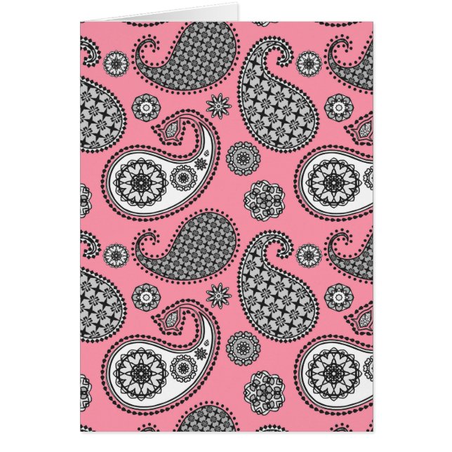 Cartão Padrão de Paisley, tons de cinza a rosa (Frente)
