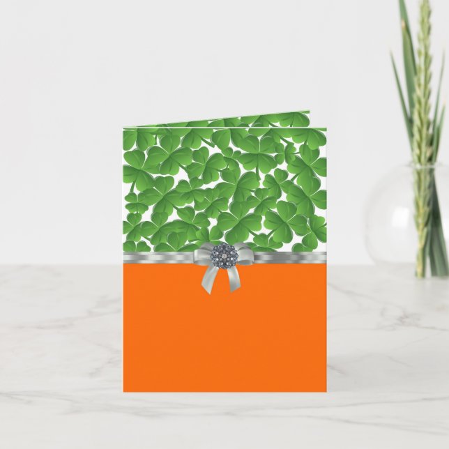 Cartão Padrão de shamrock verde e laranja (Frente)