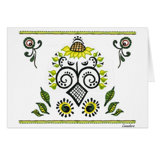 Cartão Padrão de Sunflower Folk por Alexandra Cook (Frente Horizontal)