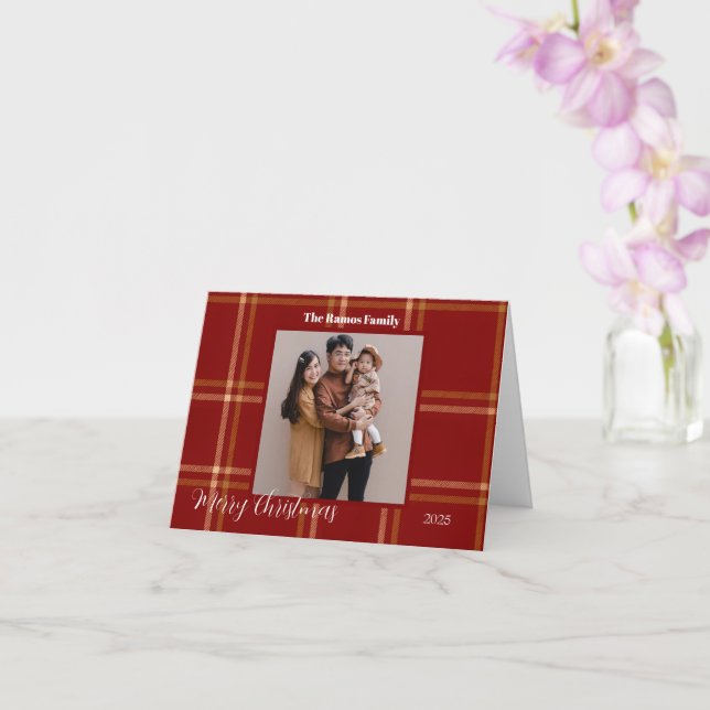 Cartão Padrão de Tartan Escocês de Natal Personalizável (Orquídea)