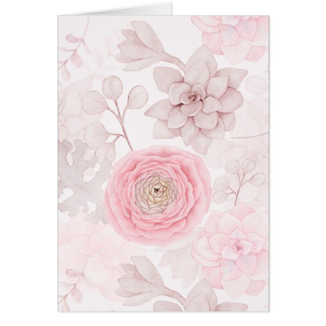 Cartão Padrão de Verão de Ilustração Suculenta de Flor Ro (Frente)