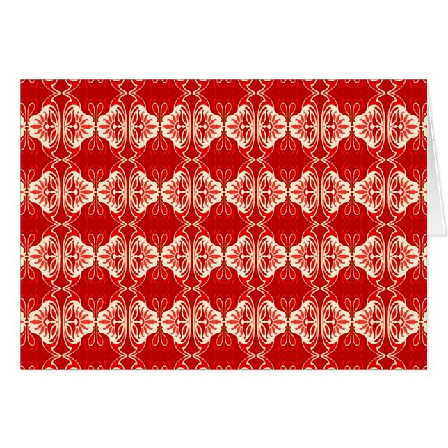 Cartão Padrão de wallpaper Art Deco - vermelho e branco (Frente Horizontal)
