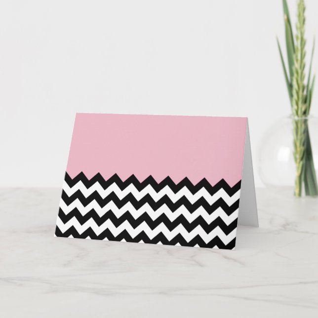 Cartão Padrão de ziguezague preto e branco, Chevron, rosa (Frente)