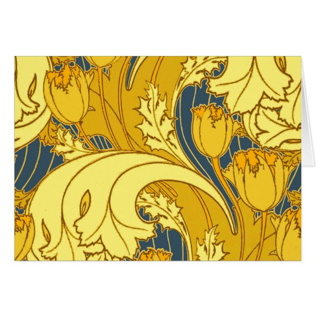 Cartão Padrão Dourado da Tulipa Azul da Vintage (Frente Horizontal)