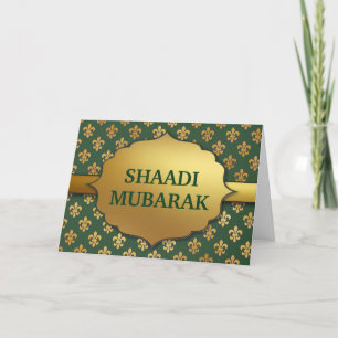 Cartão Padrão Elegante de Fleur-De-Lis Verde Shaadi Mubar