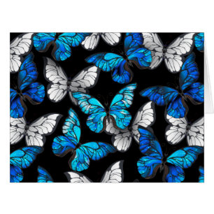 Cartão Padrão Escuro Sem Costura com Borboletas Azuis Mor