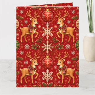 Cartão Padrão Festivo de Rena de Natal & Enfeites – T
