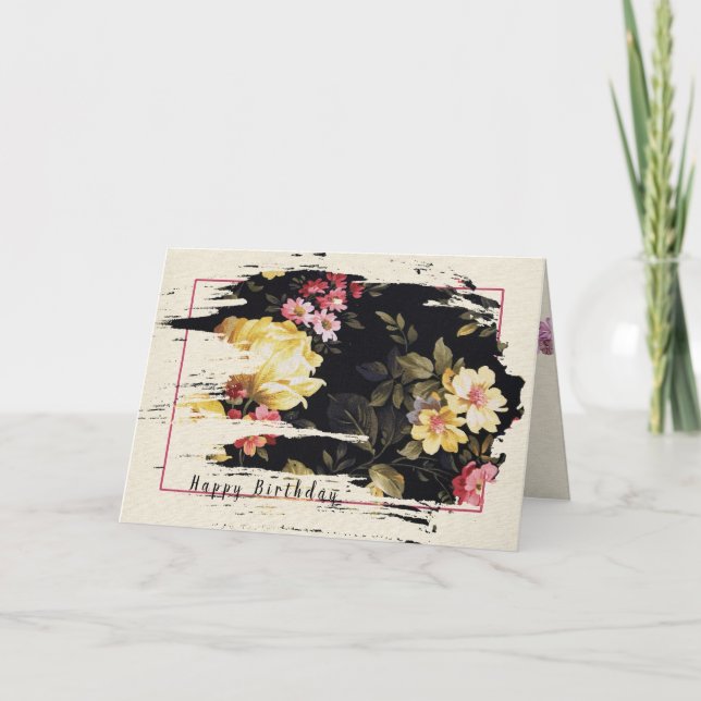 Cartão padrão floral antigo para o aniversário (Frente)