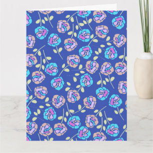 Cartão Padrão Floral Azul e Roxo