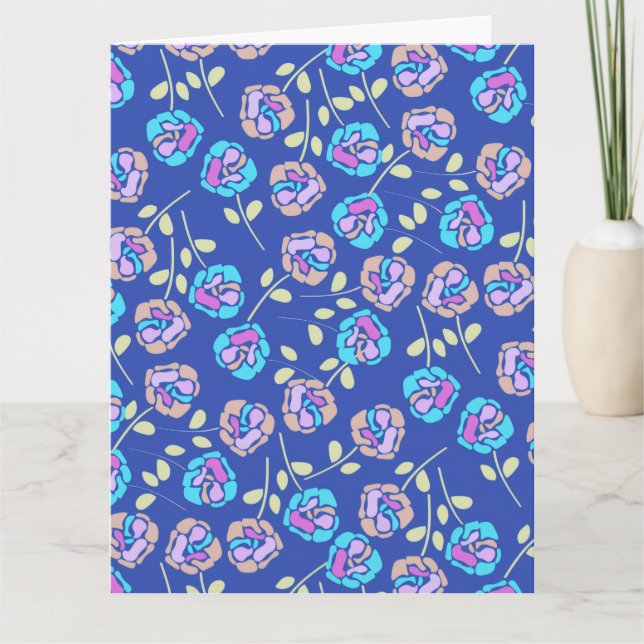 Cartão Padrão Floral Azul e Roxo (Frente)