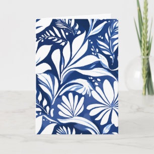Cartão Padrão Floral Botânico em Aquarela Azul