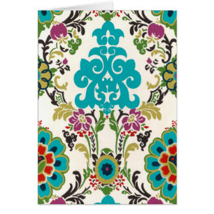 Cartão Padrão Floral Damask Plum Turquoise