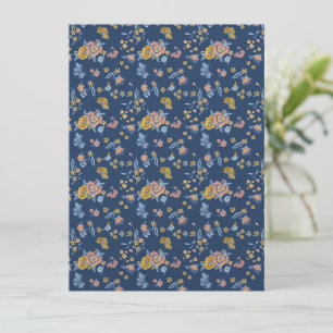 Cartão Padrão Floral de Efeito do Thread de Fundo Azul