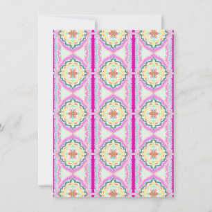 Cartão Padrão Floral Geométrico Rosa Chic e Dourado