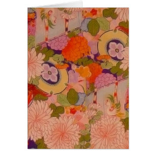 Cartão Padrão Floral Rosa de Flor Kimono