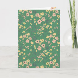 Cartão Padrão Floral Verde Boho Moderno