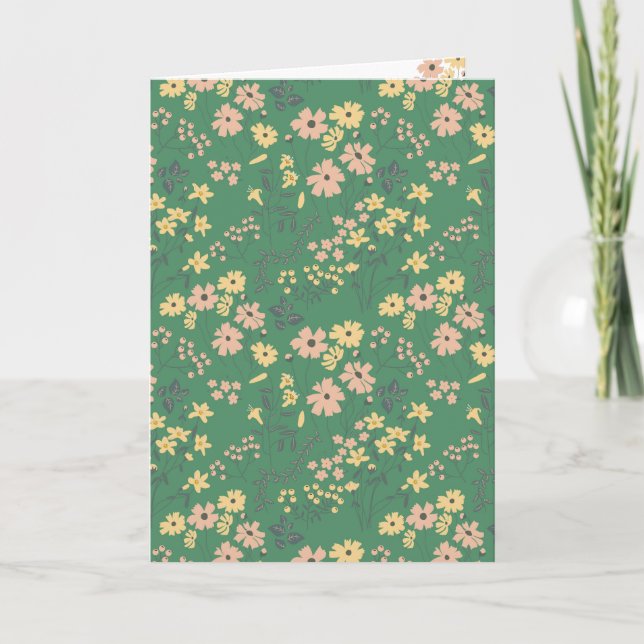 Cartão Padrão Floral Verde Boho Moderno (Frente)