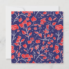 Cartão Padrão Floral Vermelho e Azul