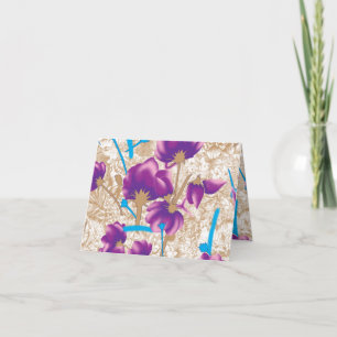 Cartão Padrão floral vibrante com púrpura e azul f
